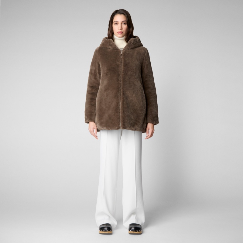 Save The Duck Bridget Faux Fur Reversible Encapuchado Coat Gris | JKYDC5470
