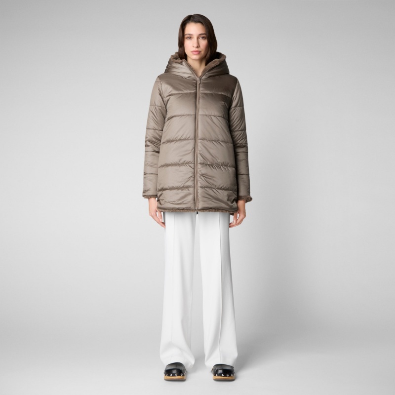Save The Duck Bridget Faux Fur Reversible Encapuchado Coat Gris | JKYDC5470