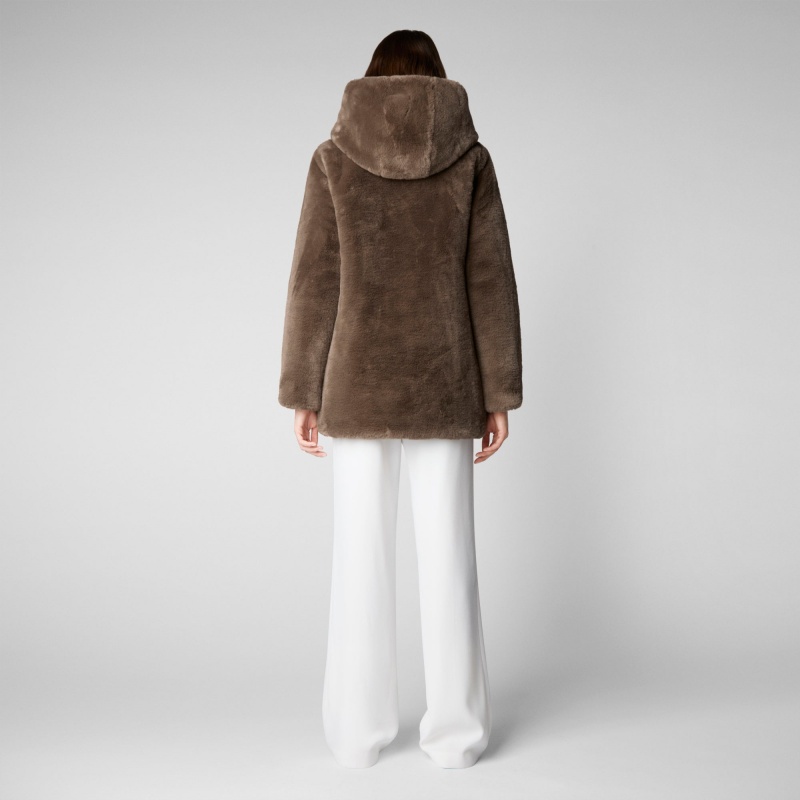 Save The Duck Bridget Faux Fur Reversible Encapuchado Coat Gris | JKYDC5470