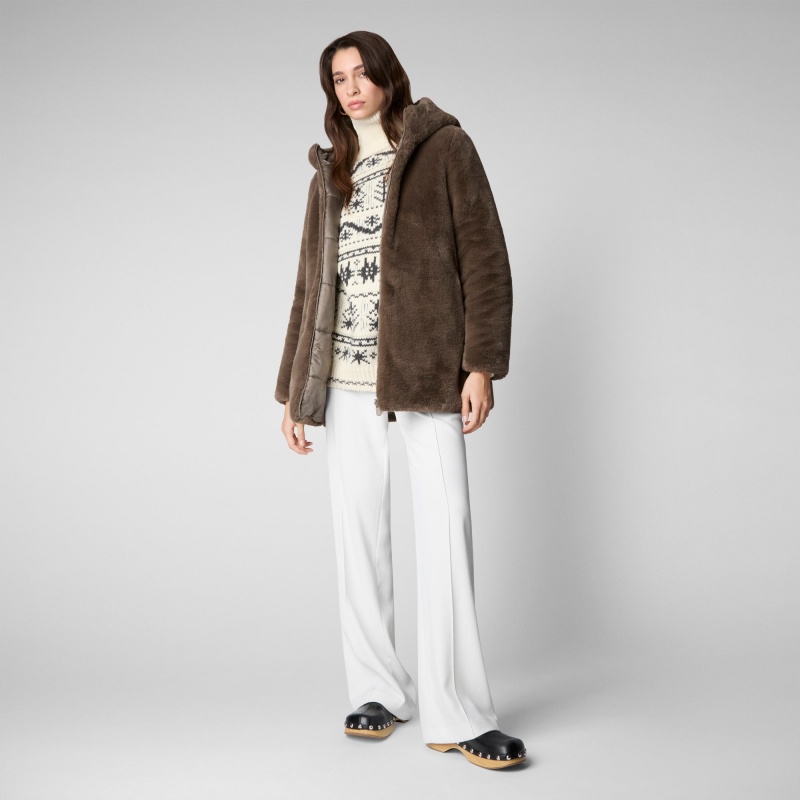 Save The Duck Bridget Faux Fur Reversible Encapuchado Coat Gris | JKYDC5470