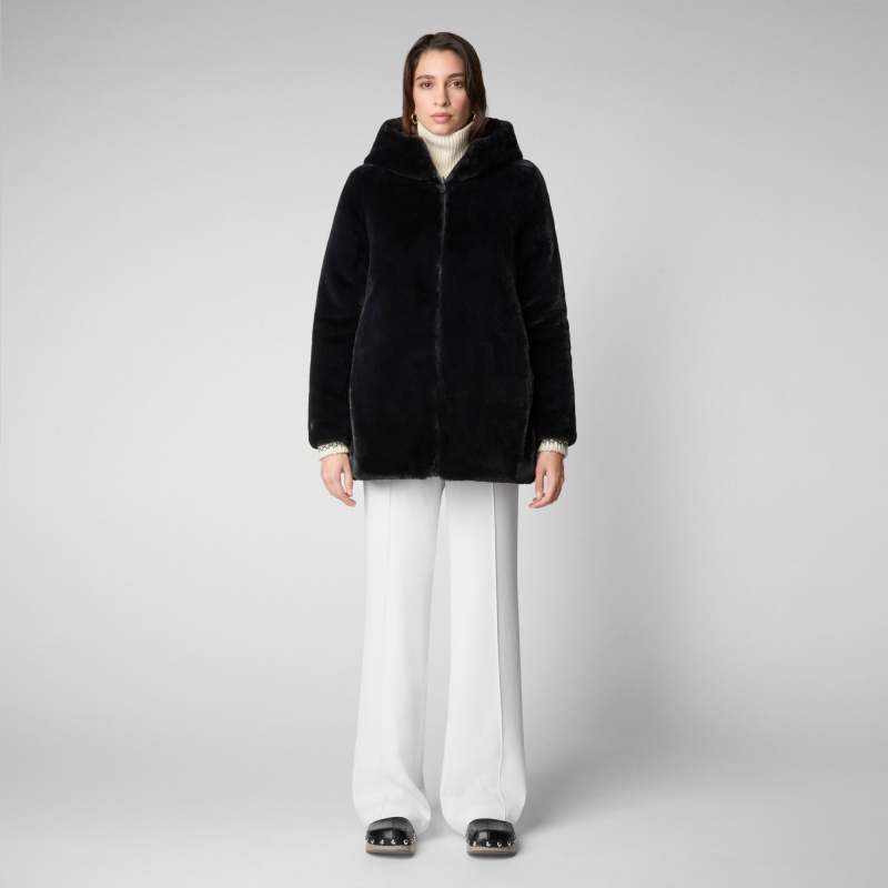 Save The Duck Bridget Faux Fur Reversible Encapuchado Coat Negras | AQDGI8623