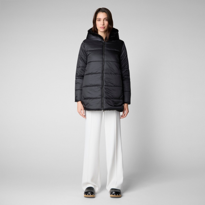 Save The Duck Bridget Faux Fur Reversible Encapuchado Coat Negras | AQDGI8623