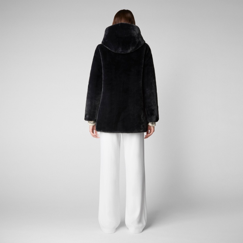 Save The Duck Bridget Faux Fur Reversible Encapuchado Coat Negras | AQDGI8623