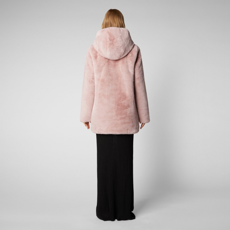 Save The Duck Bridget Faux Fur Reversible Encapuchado Coat Rosas | LQNIB7513