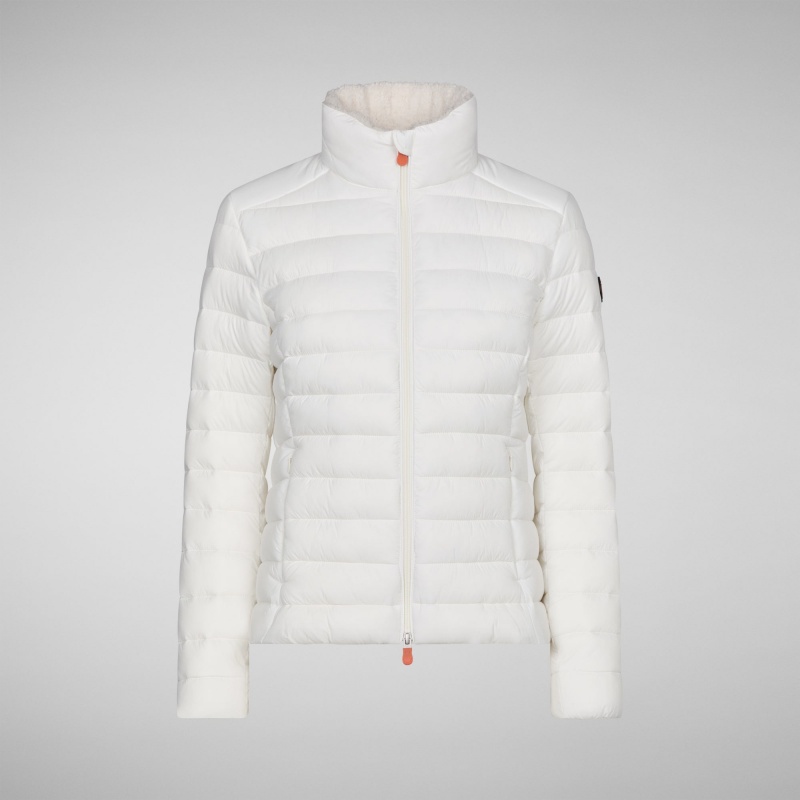 Save The Duck Camilla Puffer Jacket with Faux Fur Lining Blancas | PIHAZ2367