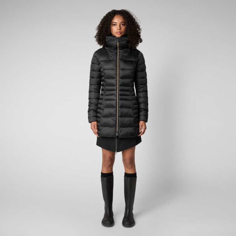 Save The Duck Caroline Puffer Coat with Faux Fur Collar Negras | ADCVK5236