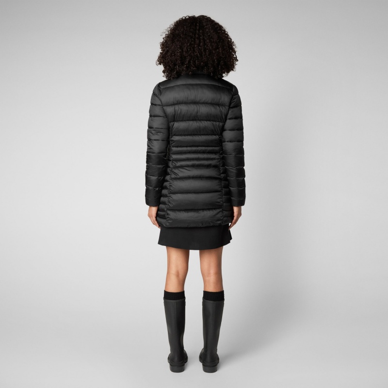 Save The Duck Caroline Puffer Coat with Faux Fur Collar Negras | ADCVK5236