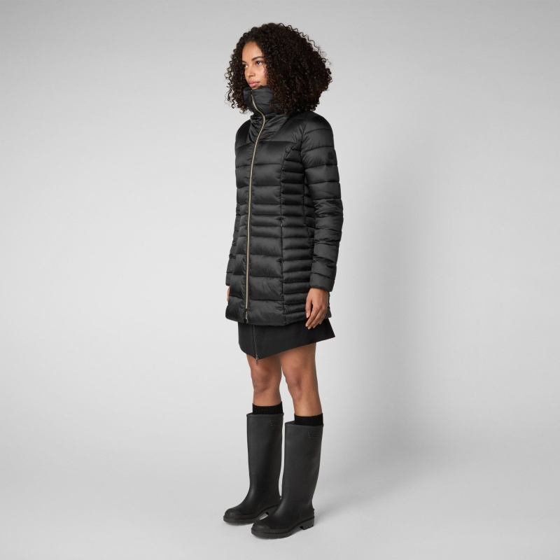 Save The Duck Caroline Puffer Coat with Faux Fur Collar Negras | ADCVK5236