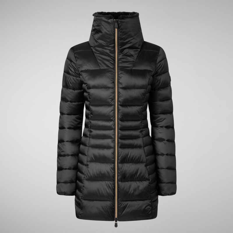 Save The Duck Caroline Puffer Coat with Faux Fur Collar Negras | ADCVK5236
