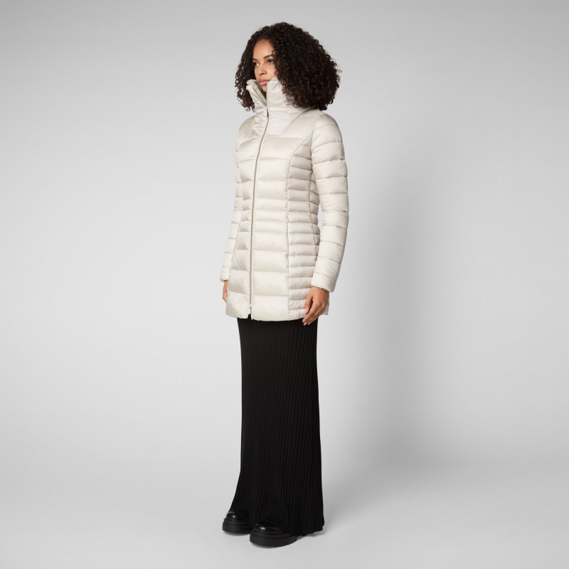 Save The Duck Caroline Puffer Coat with Faux Fur Collar Beige | SEVQA2903