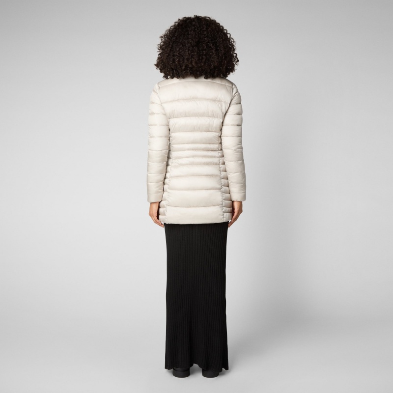 Save The Duck Caroline Puffer Coat with Faux Fur Collar Beige | SEVQA2903