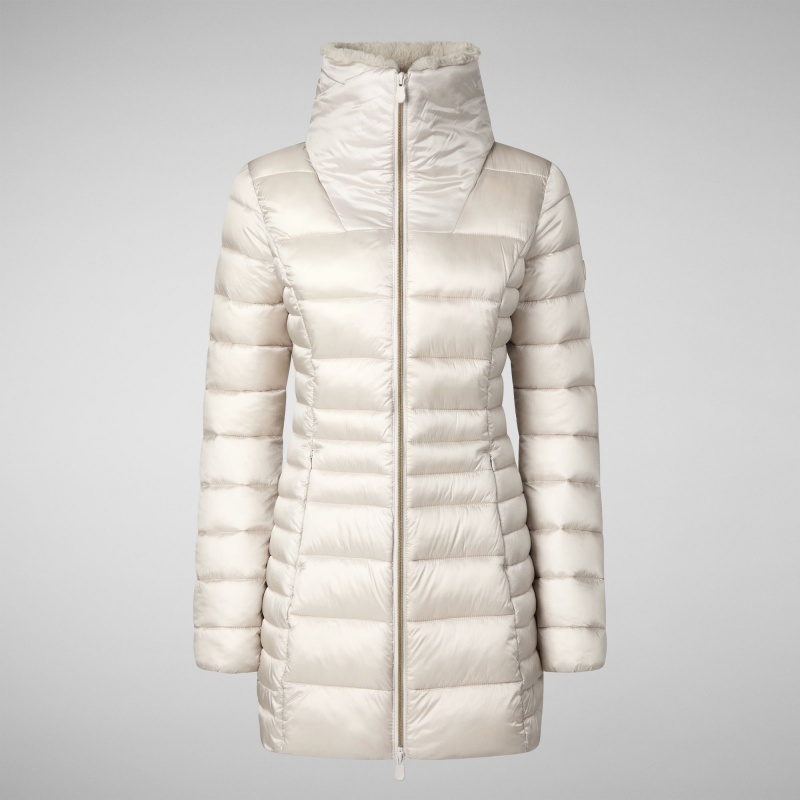 Save The Duck Caroline Puffer Coat with Faux Fur Collar Beige | SEVQA2903