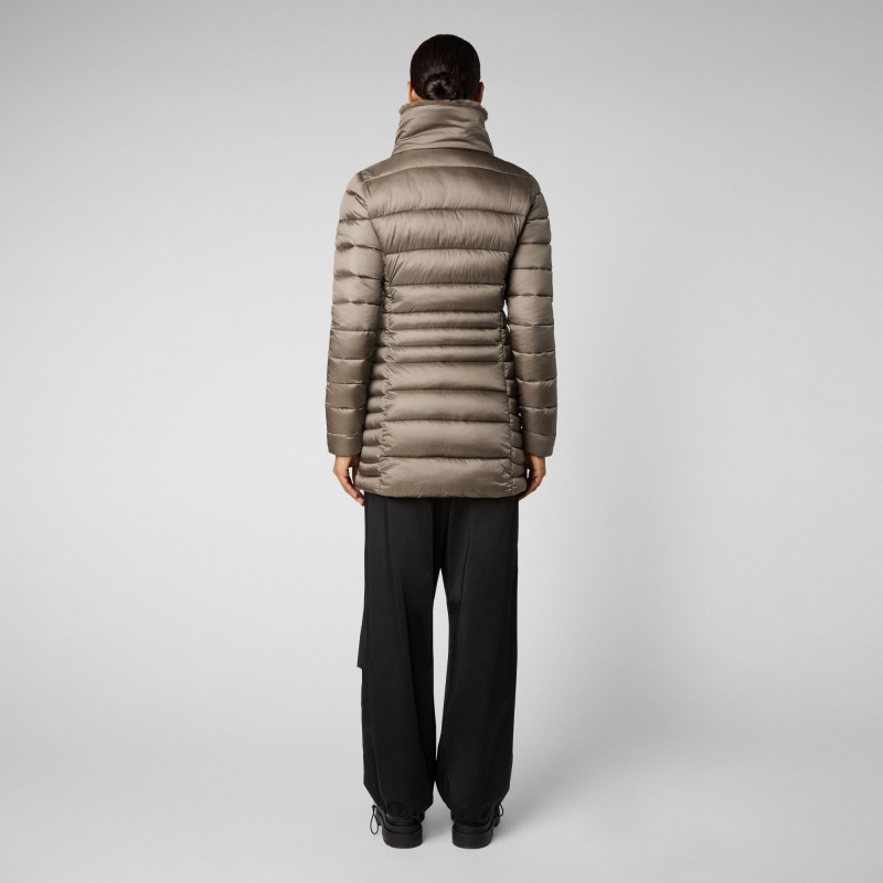 Save The Duck Caroline Puffer Coat with Faux Fur Collar Gris | UQXSO1246