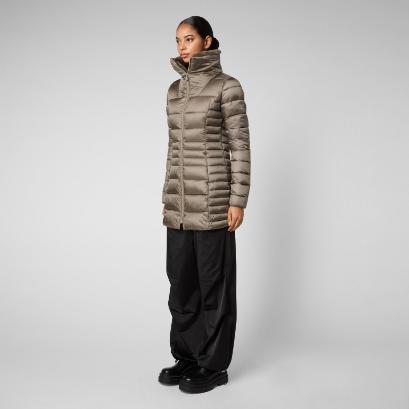 Save The Duck Caroline Puffer Coat with Faux Fur Collar Gris | UQXSO1246