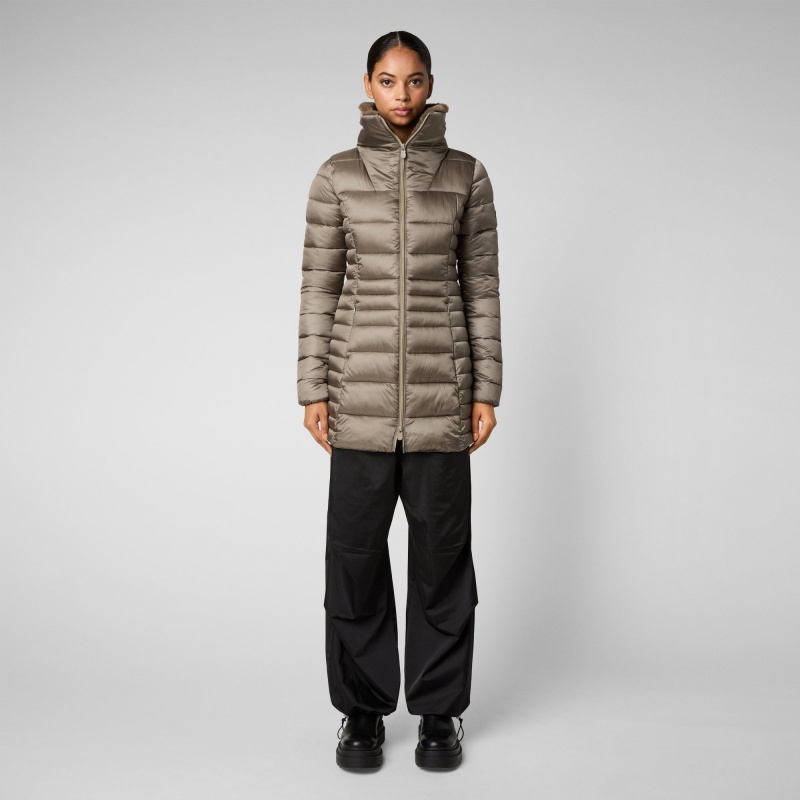 Save The Duck Caroline Puffer Coat with Faux Fur Collar Gris | UQXSO1246