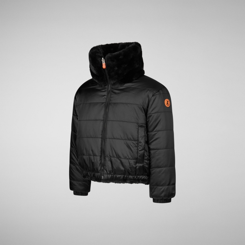 Save The Duck Ceri Faux Fur Reversible Jacket Negras | CMGDJ8345