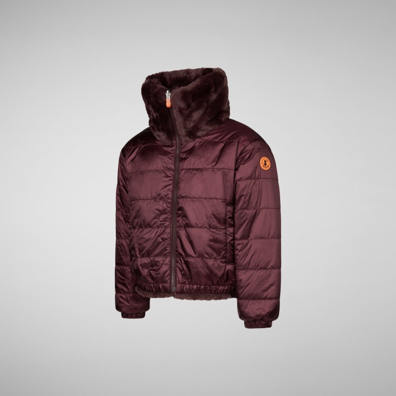 Save The Duck Ceri Faux Fur Reversible Jacket Burdeos Negras | UJLYG8013