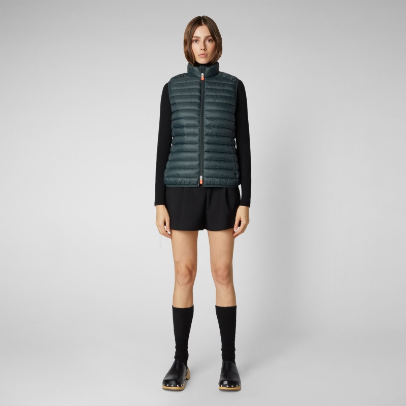 Save The Duck Charlotte Puffer Vest Verde Negras | CLXEW0837