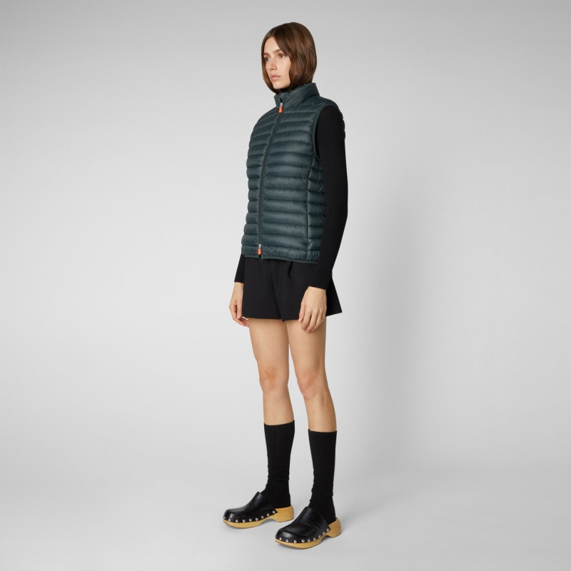 Save The Duck Charlotte Puffer Vest Verde Negras | CLXEW0837
