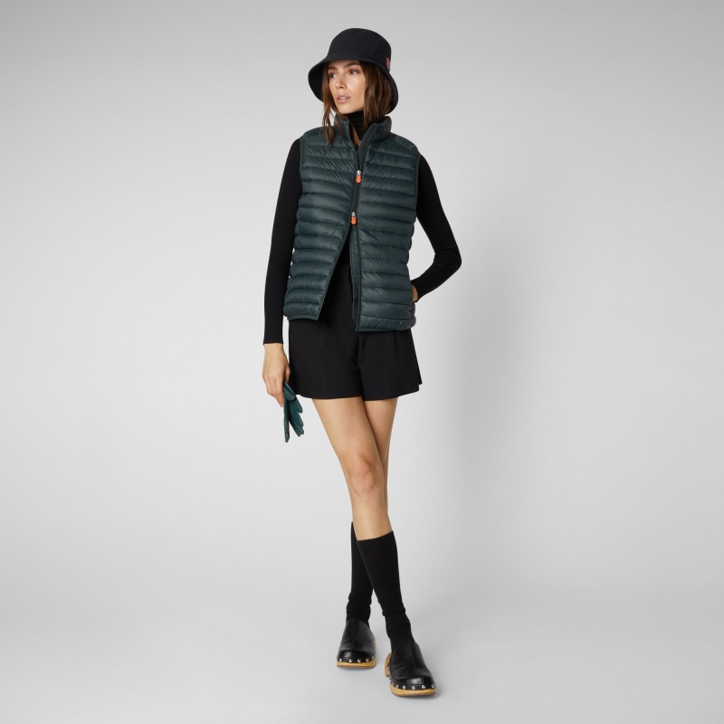 Save The Duck Charlotte Puffer Vest Verde Negras | CLXEW0837