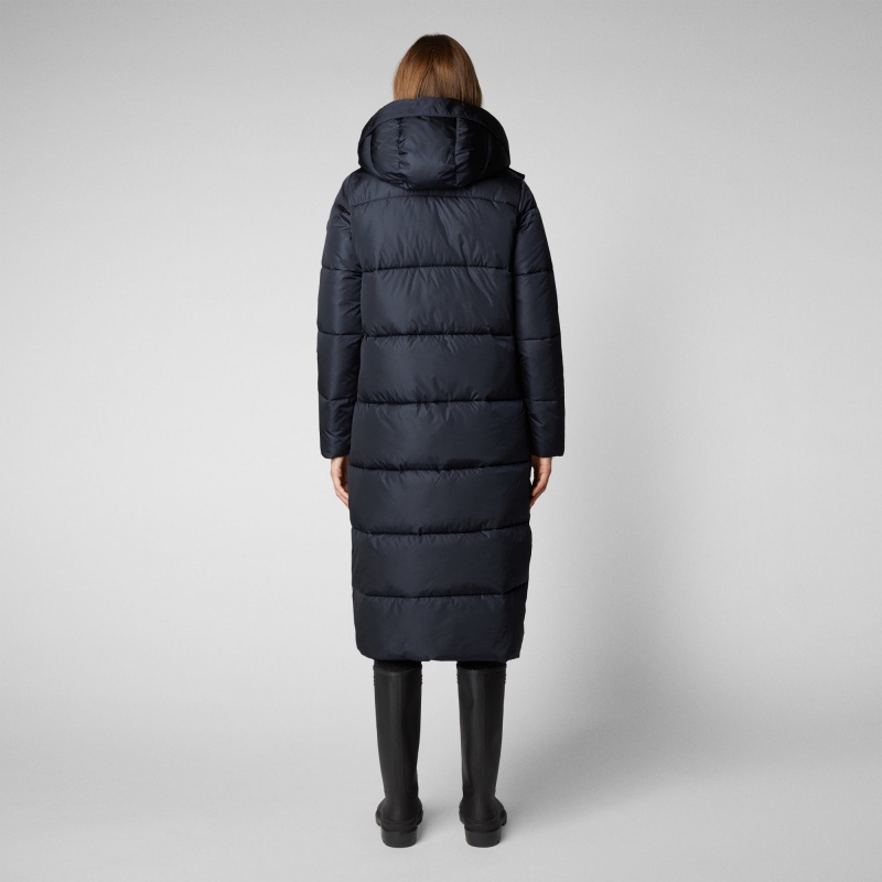 Save The Duck Colette Long Puffer Coat with Detachable Hood Azules Negras | TFLHE4561