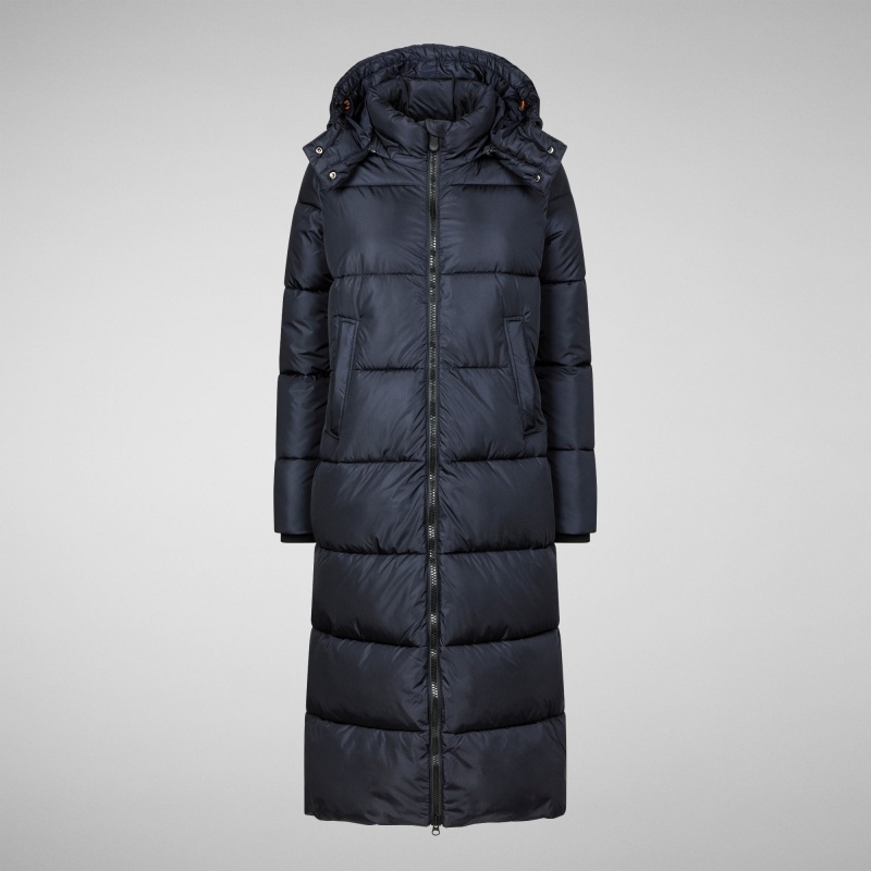 Save The Duck Colette Long Puffer Coat with Detachable Hood Azules Negras | TFLHE4561