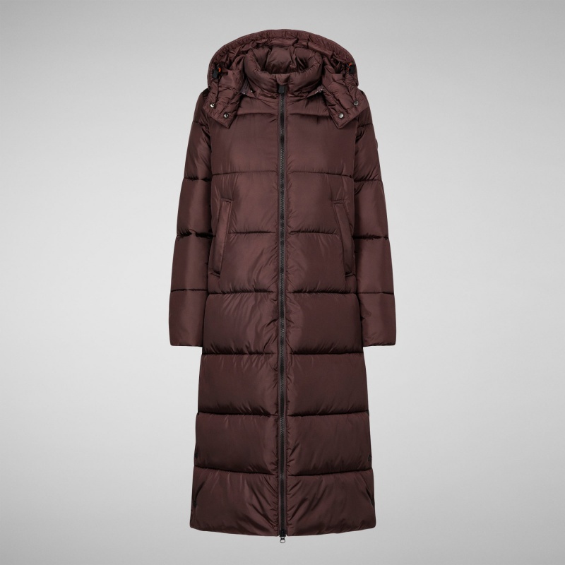 Save The Duck Colette Long Puffer Coat with Detachable Hood Burdeos Negras | MUZVO7150