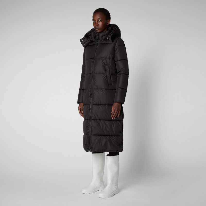 Save The Duck Colette Long Puffer Coat with Detachable Hood Marrones Negras | EOGFJ3489