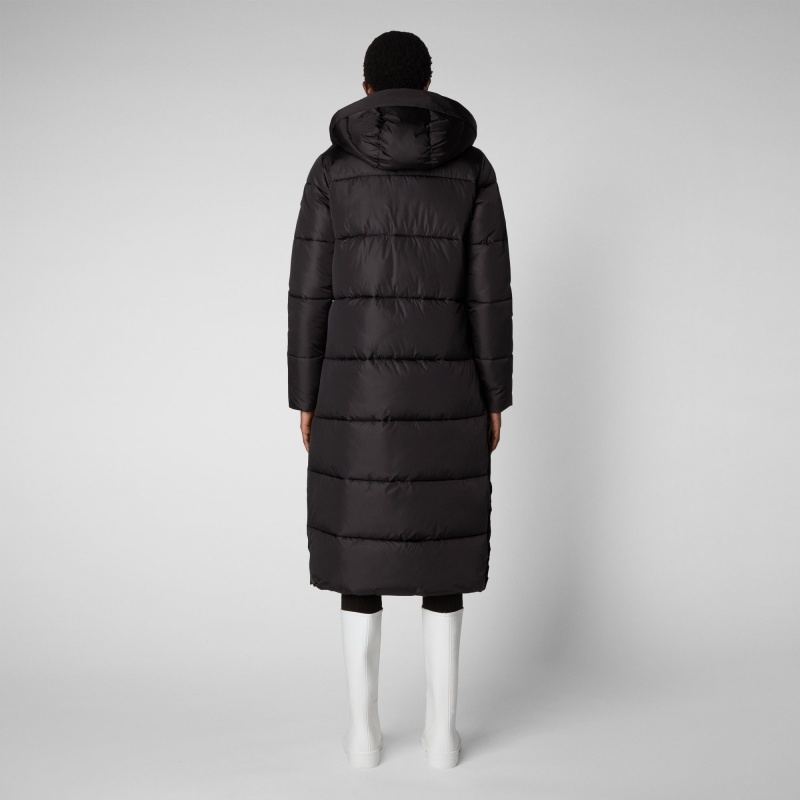 Save The Duck Colette Long Puffer Coat with Detachable Hood Marrones Negras | EOGFJ3489