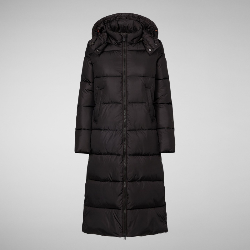 Save The Duck Colette Long Puffer Coat with Detachable Hood Marrones Negras | EOGFJ3489