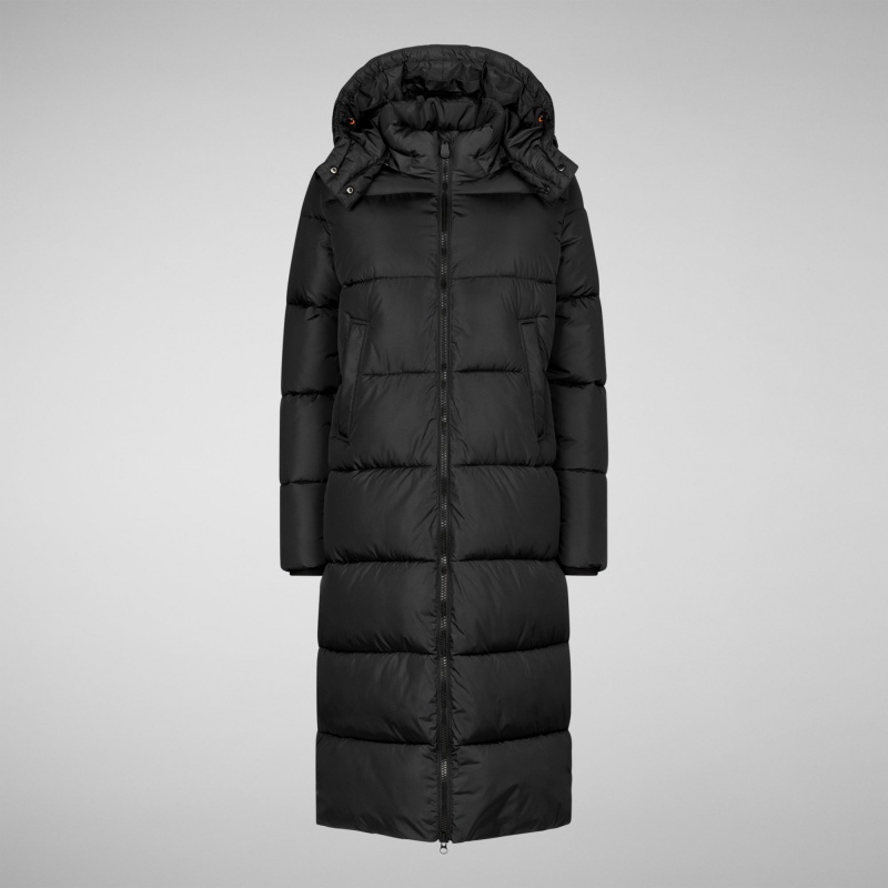 Save The Duck Colette Long Puffer Coat with Detachable Hood Negras | LBCPM1495