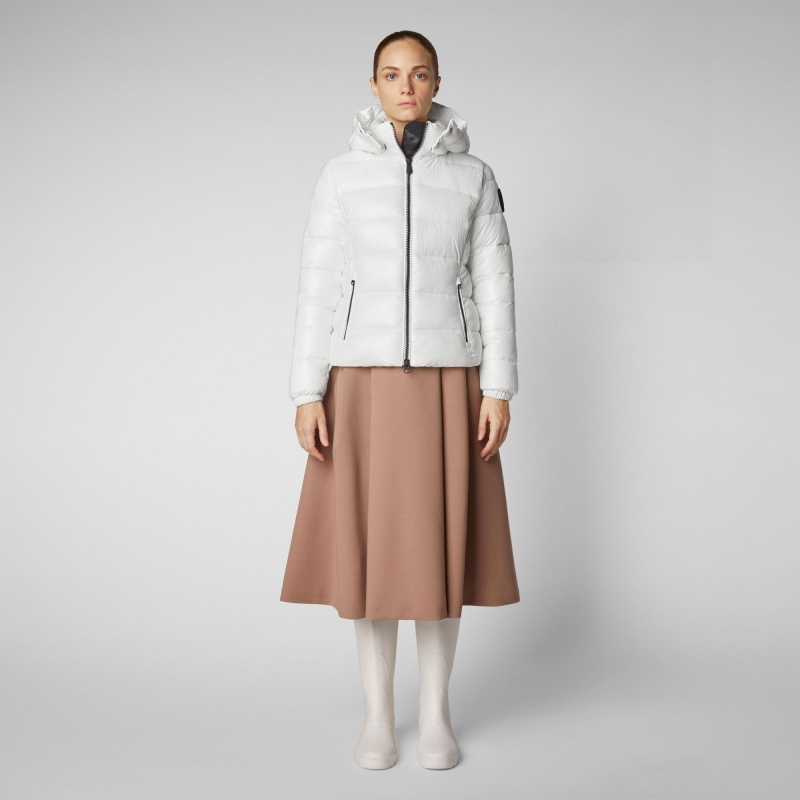 Save The Duck Cosmary Puffer Jacket with Detachable Hood Blancas | EIWYT9627