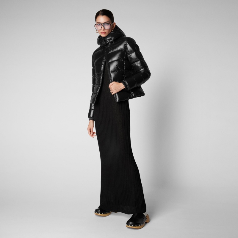 Save The Duck Cosmary Puffer Jacket with Detachable Hood Negras | METDC8104