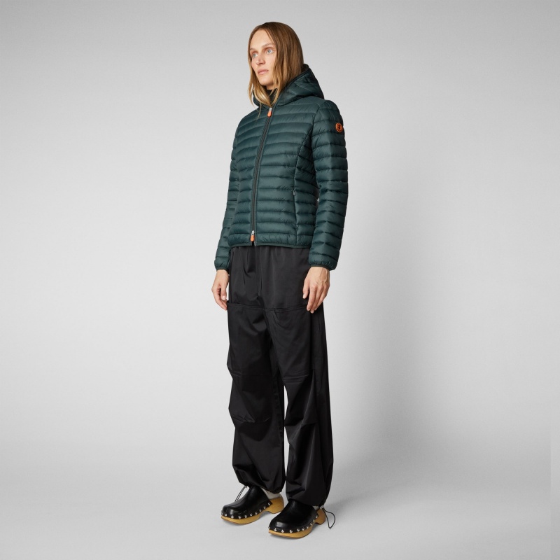 Save The Duck Daisy Encapuchado Puffer Jacket Verde Negras | ELVRS2790