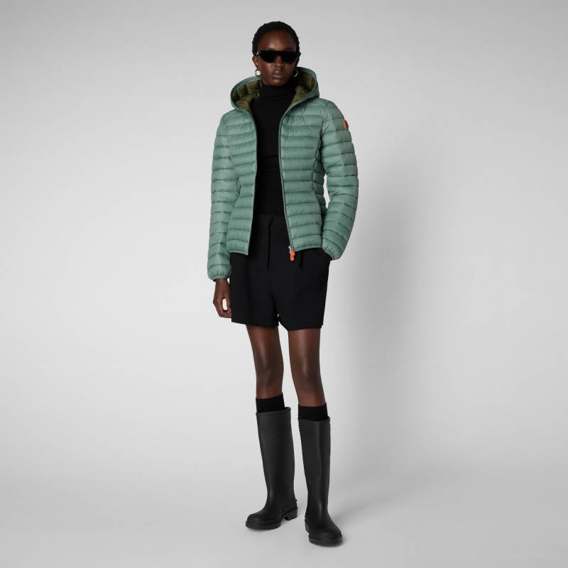 Save The Duck Daisy Encapuchado Puffer Jacket Verde | CUELK2941