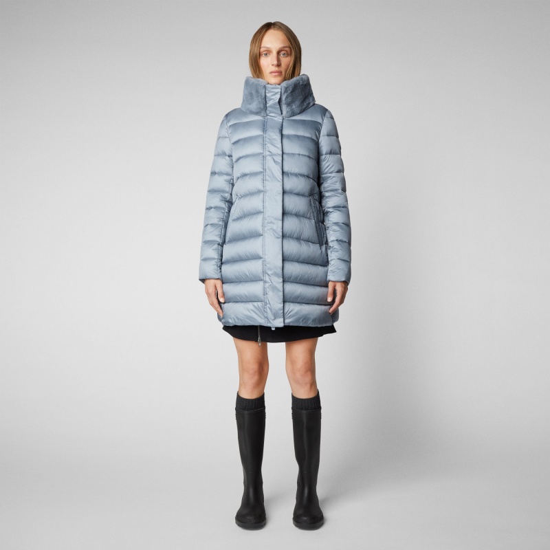 Save The Duck Dalea Puffer Coat with Faux Fur Collar Azules | YNRLM4610