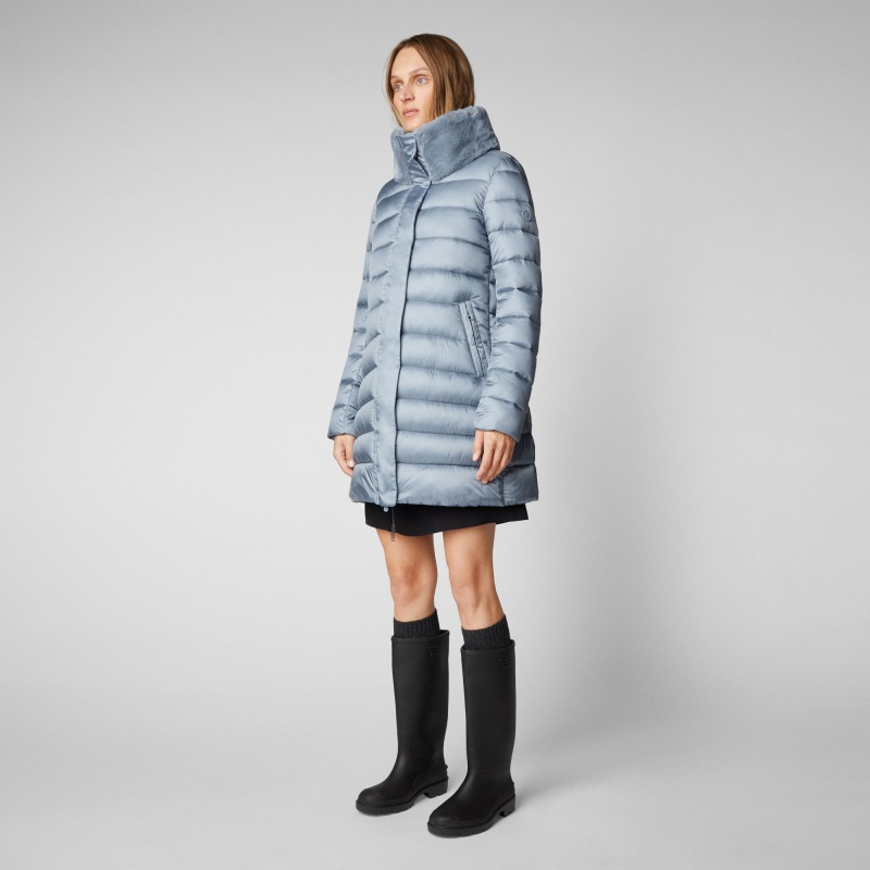 Save The Duck Dalea Puffer Coat with Faux Fur Collar Azules | YNRLM4610