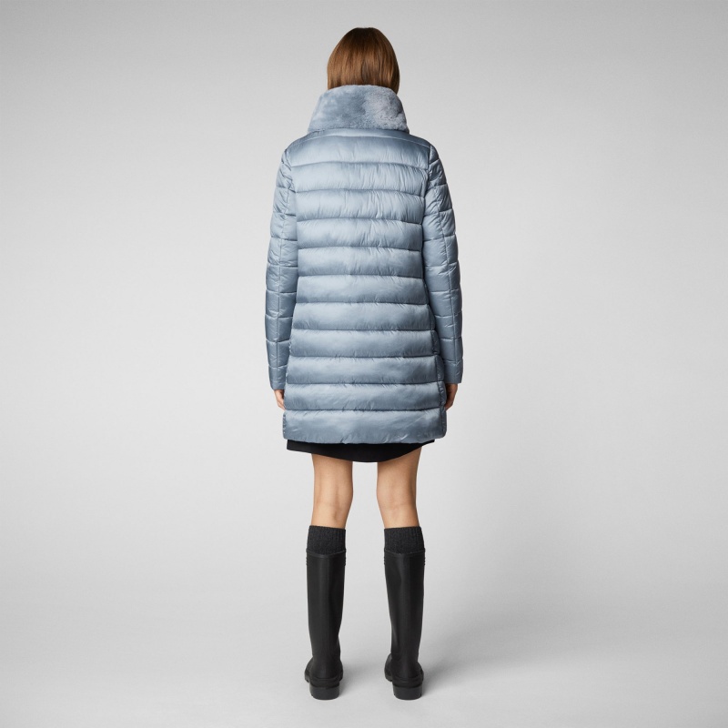 Save The Duck Dalea Puffer Coat with Faux Fur Collar Azules | YNRLM4610