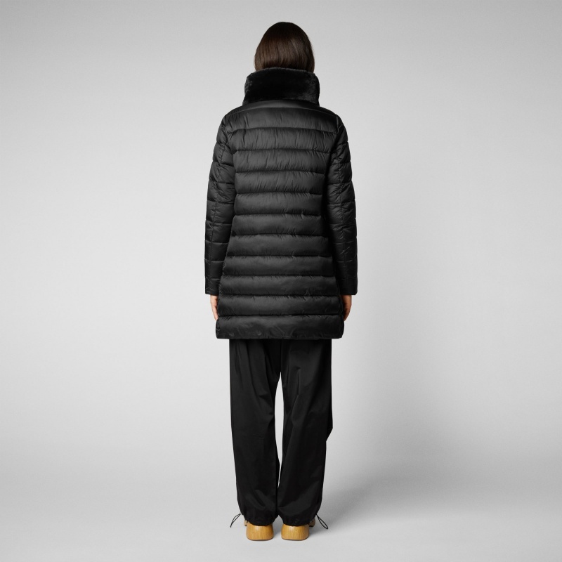 Save The Duck Dalea Puffer Coat with Faux Fur Collar Negras | BJOWL4685