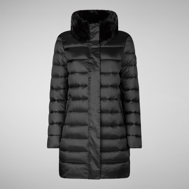 Save The Duck Dalea Puffer Coat with Faux Fur Collar Negras | BJOWL4685