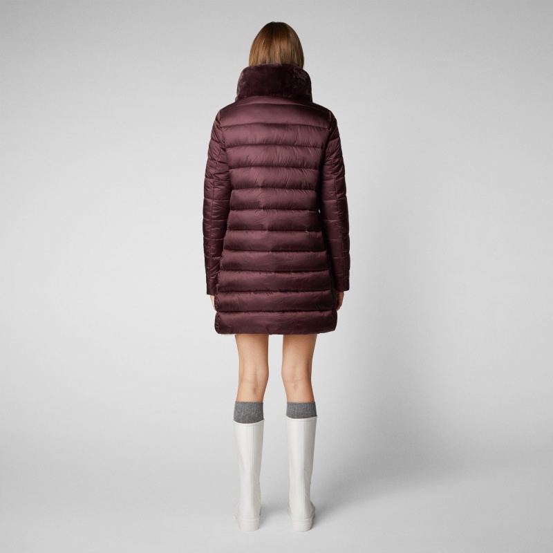 Save The Duck Dalea Puffer Coat with Faux Fur Collar Burdeos Negras | ZQFPO2495