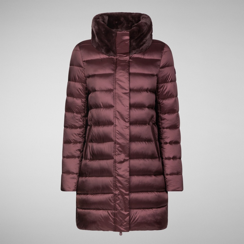 Save The Duck Dalea Puffer Coat with Faux Fur Collar Burdeos Negras | ZQFPO2495