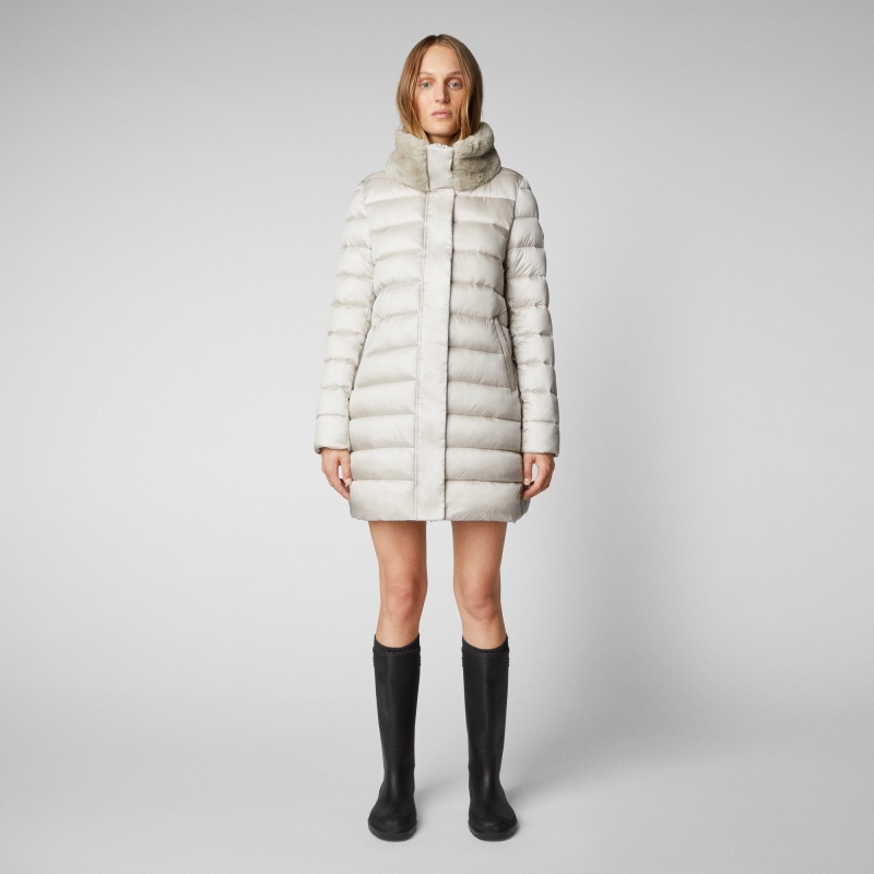 Save The Duck Dalea Puffer Coat with Faux Fur Collar Beige | OEXPS1598