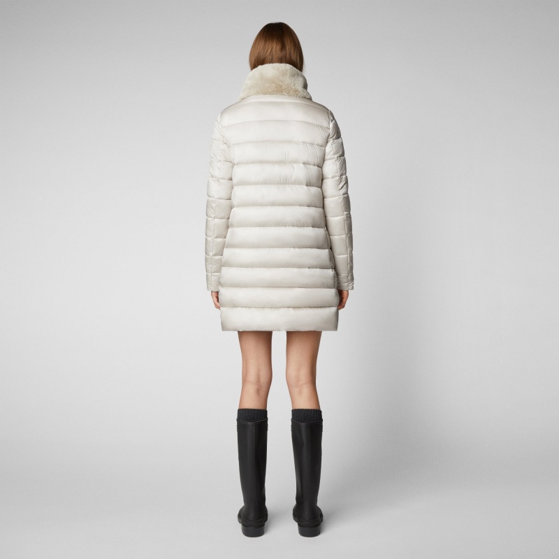 Save The Duck Dalea Puffer Coat with Faux Fur Collar Beige | OEXPS1598