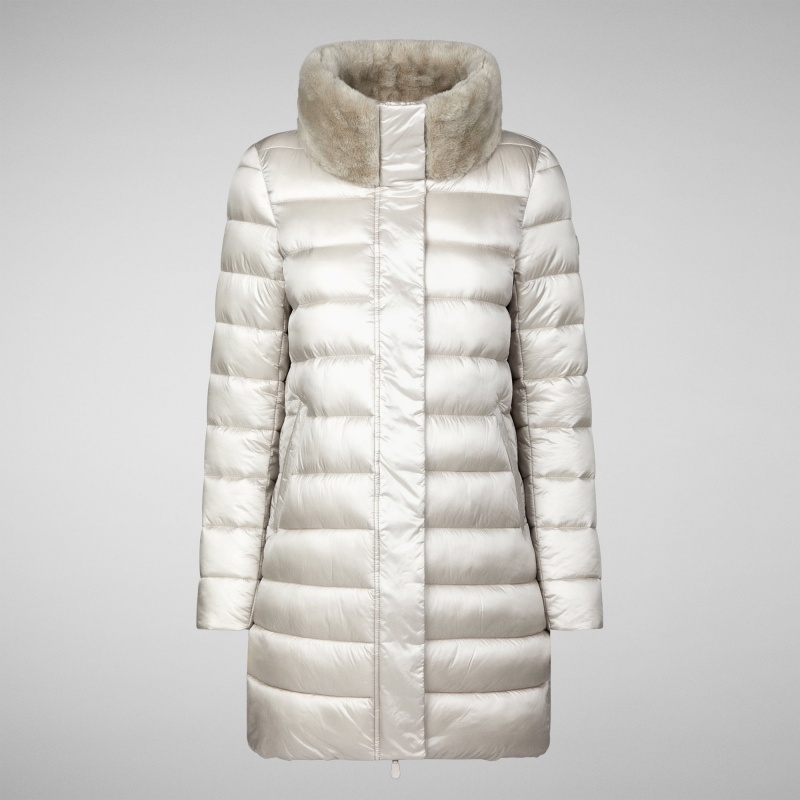Save The Duck Dalea Puffer Coat with Faux Fur Collar Beige | OEXPS1598