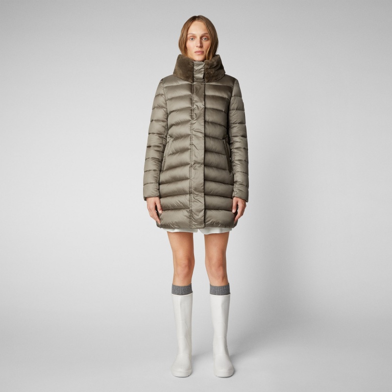 Save The Duck Dalea Puffer Coat with Faux Fur Collar Gris | YEIHP0428