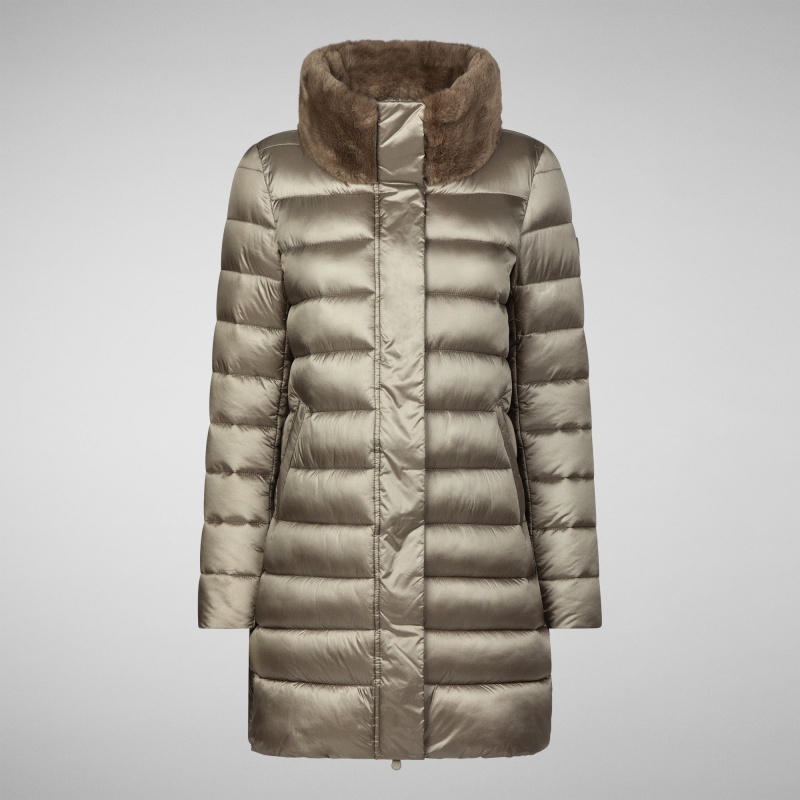 Save The Duck Dalea Puffer Coat with Faux Fur Collar Gris | YEIHP0428