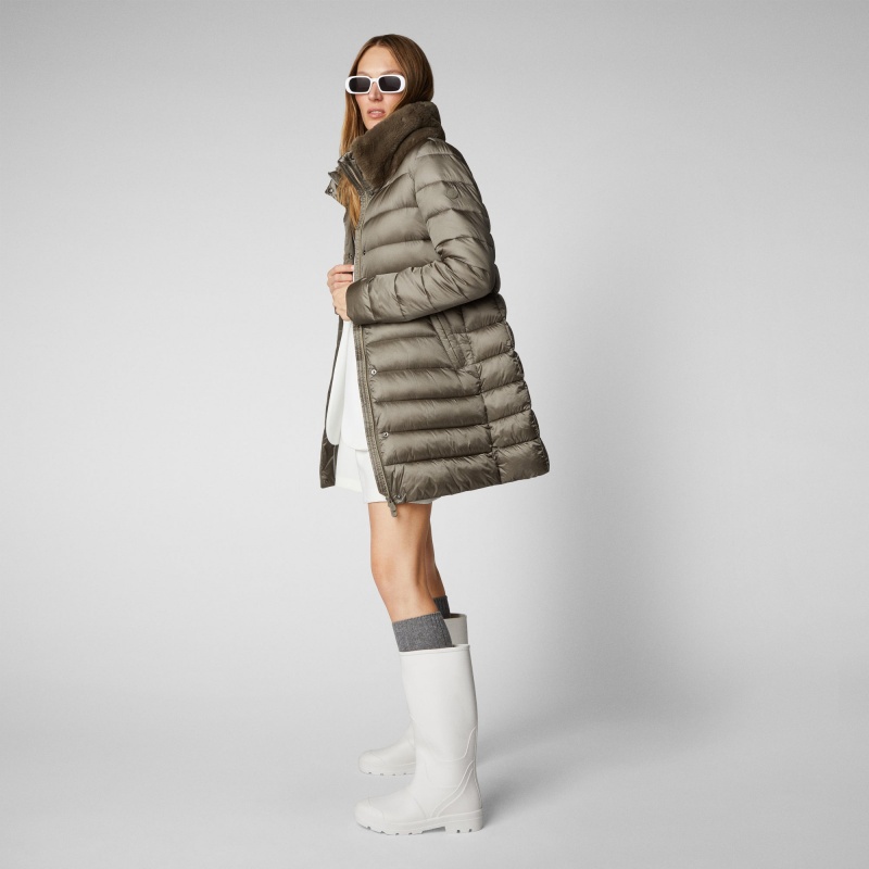 Save The Duck Dalea Puffer Coat with Faux Fur Collar Gris | YEIHP0428