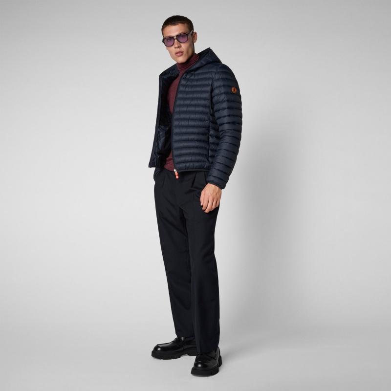 Save The Duck Donald Encapuchado Puffer Jacket Azules Negras | YZVPK4861