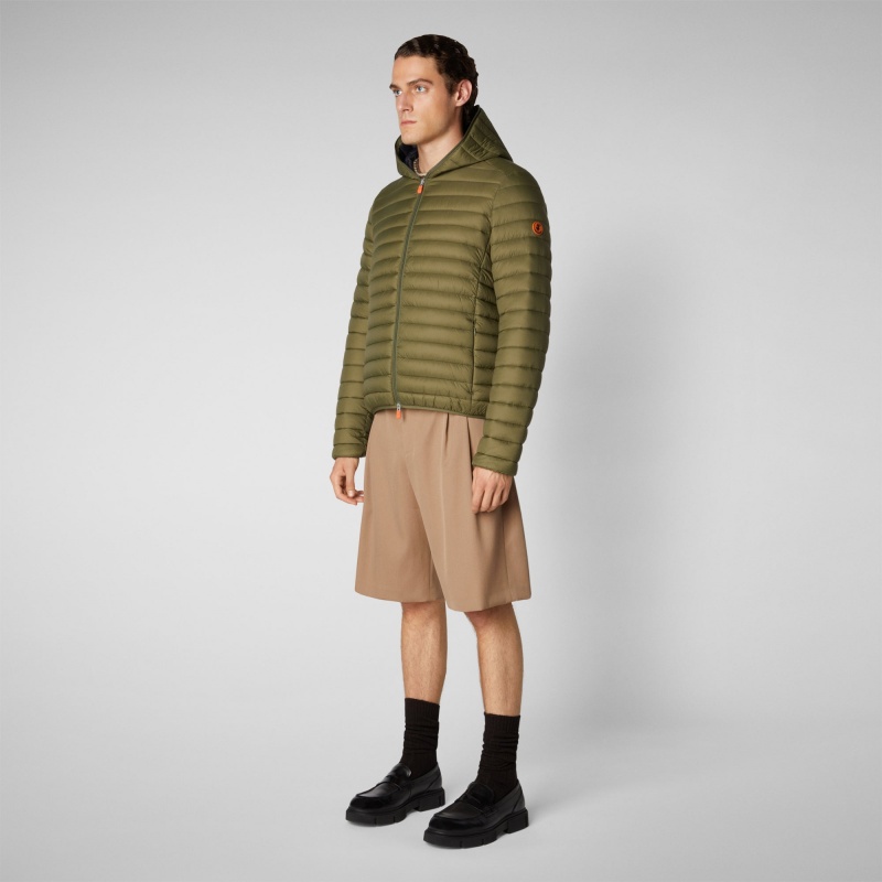 Save The Duck Donald Encapuchado Puffer Jacket Verde Oliva | VGAZQ8465